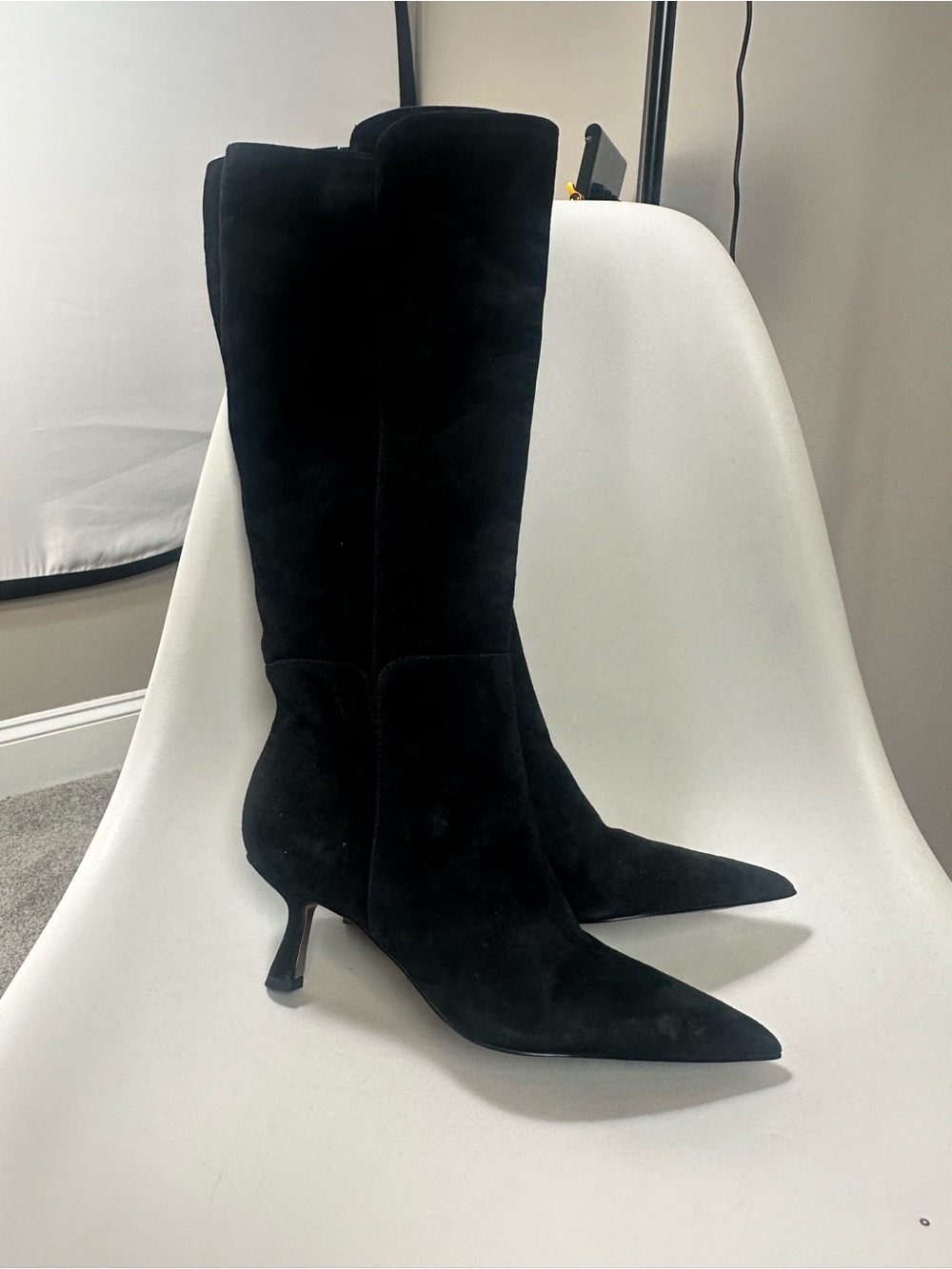 Sam Edelman Black Pointed-Knee Suede Boots with Kitten Heel